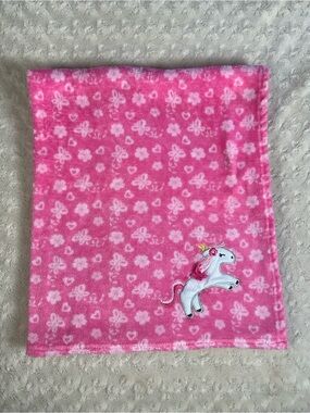 Le Bebe Favorite Pink White Unicorn Baby Blanket Floral Hearts Butterfly Lovey